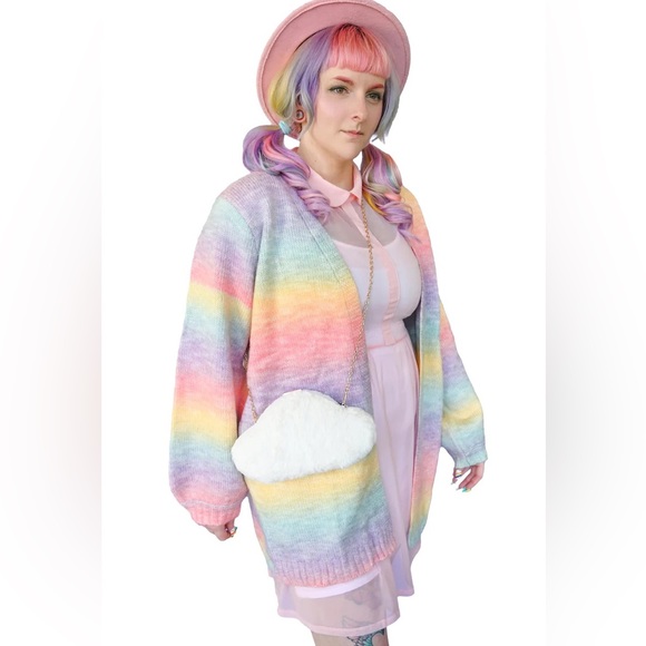 HELLO 3AM FOREVER Faux Fur Cloud Shaped Clutch Shoulder Purse Handbag White Gold - Picture 4 of 16